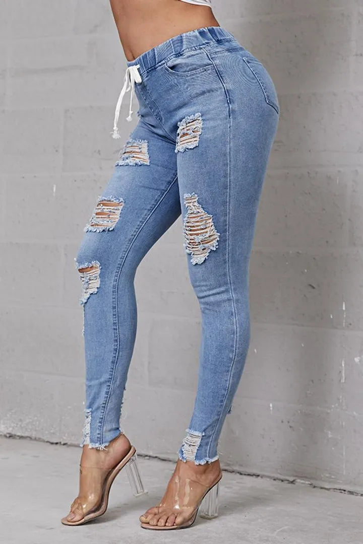 Women's Skinny Stretch Ripped Jeans-13