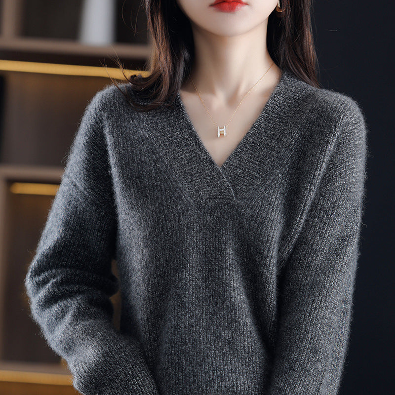 Women's V-neck Cashmere Sweater-3