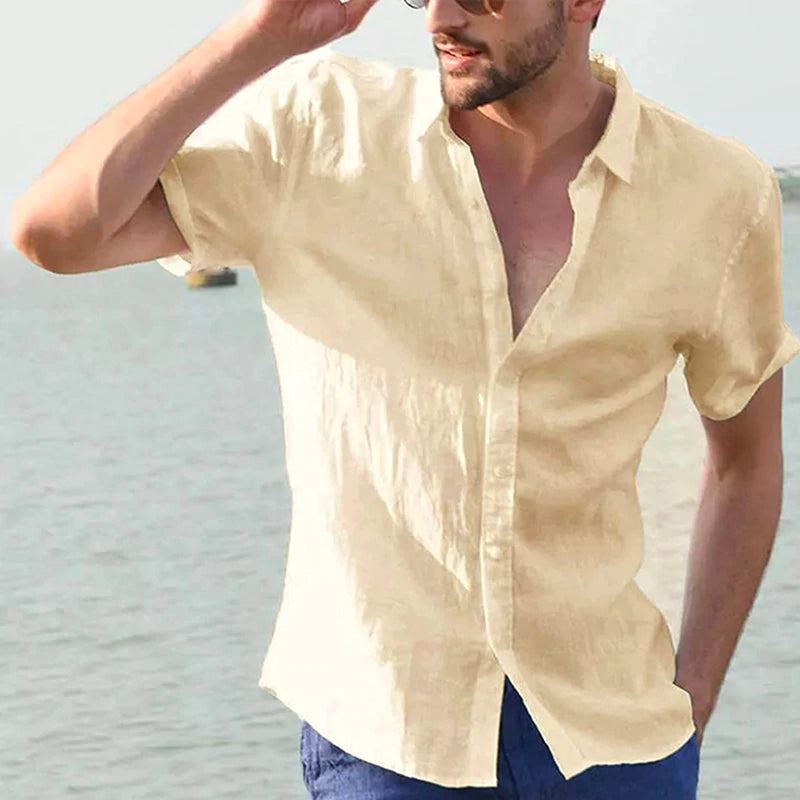 Men's solid color short-sleeved shirt-3