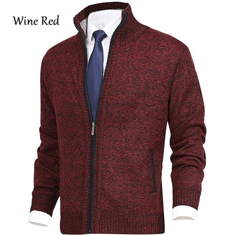 Promoción Black Friday 50% de descuentoColor sólido de los hombres Stand Collar moda Cardigan suéter chaqueta de punto