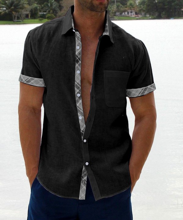 Men's Casual Plaid Collar Button Shirt-2