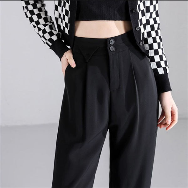 High Waist Ice Silk Slim-fit Suit Pants-4