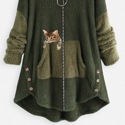 ✨Christmas 65% Off Sale✨ Plus Size Hoodie Cat Causal Long Sleeve Coat