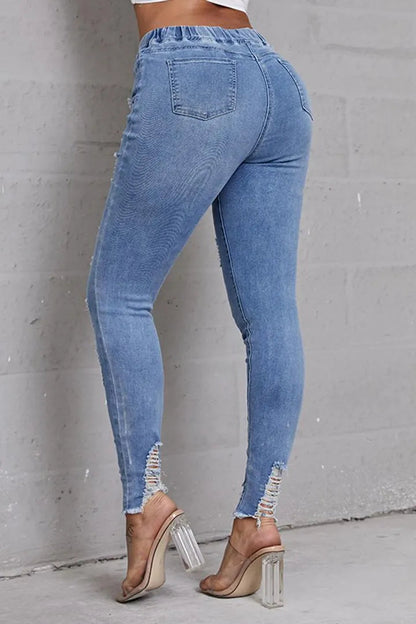 Women's Skinny Stretch Ripped Jeans-14