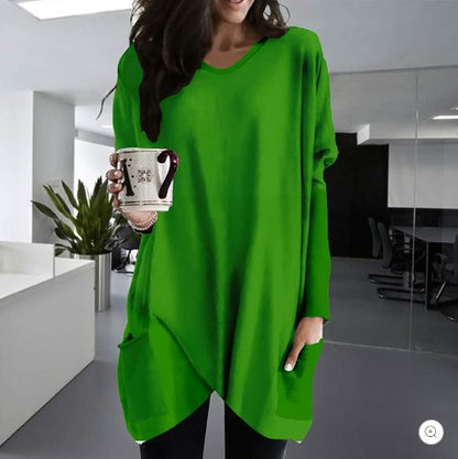 Comfortable Solid Color Loose Casual Long Sleeve T-Shirt-18