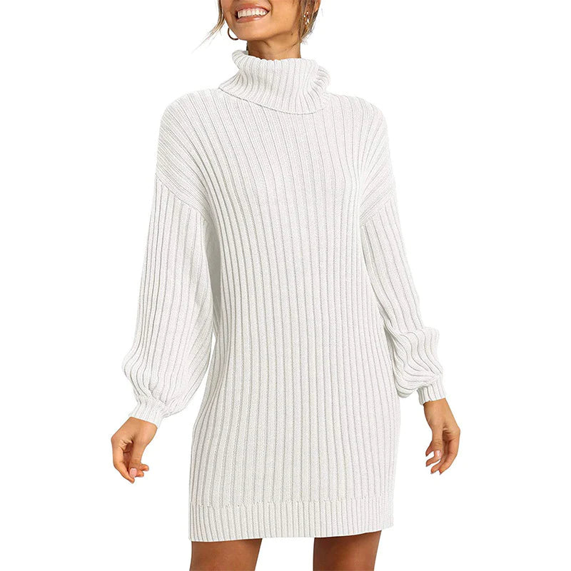 Varm salg 50% OFFKvinders turtlenick lange lanterne ærme Loose Sweater kjole (Køb 1 gratis skib)