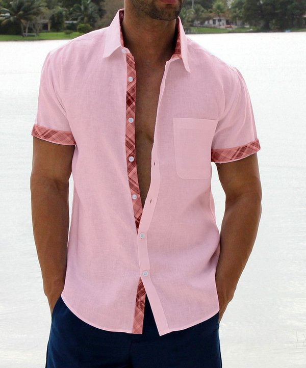 Men's Casual Plaid Collar Button Shirt-3