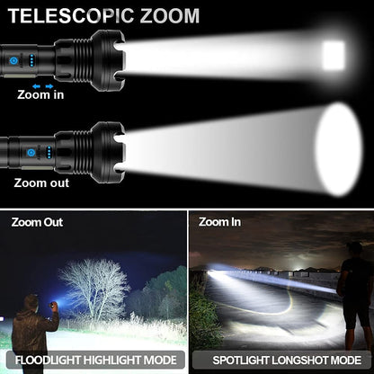 (SIDSTE DAGS UDSALG 49% RABAT) LED genopladelig taktisk laserlommelygte 90000 høje lumen