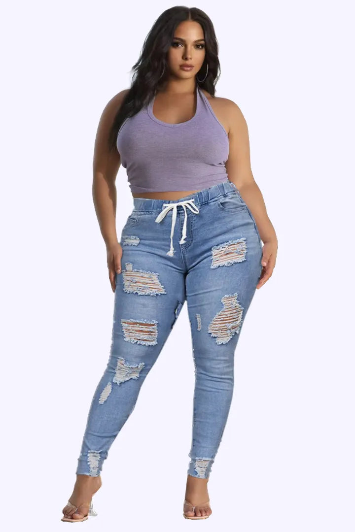 Women's Skinny Stretch Ripped Jeans-2