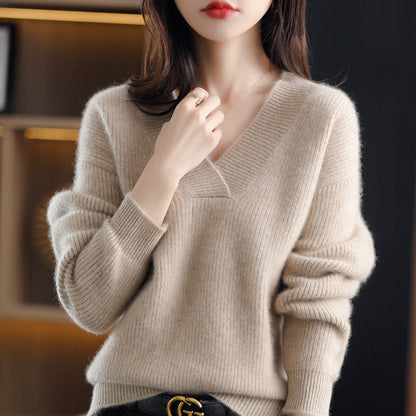 Women's V-neck Cashmere Sweater-5