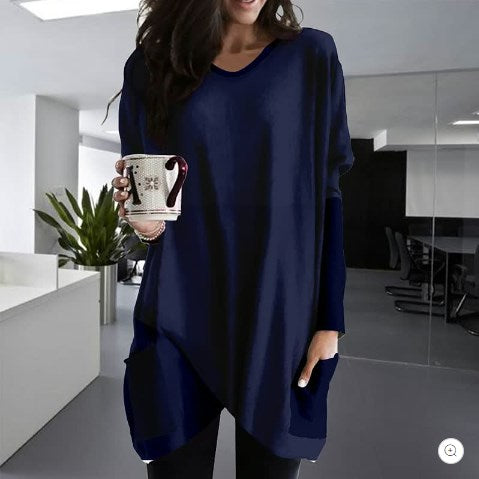 Comfortable Solid Color Loose Casual Long Sleeve T-Shirt-16