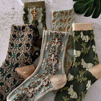 2023 neuer heißer Verkauf 50% Rabatt5 Paar Damen Blumen Baumwoll socken