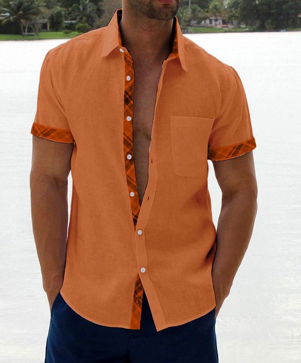 Men's Casual Plaid Collar Button Shirt-5