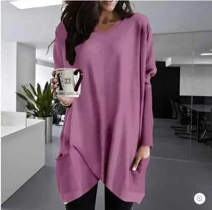 Comfortable Solid Color Loose Casual Long Sleeve T-Shirt-6