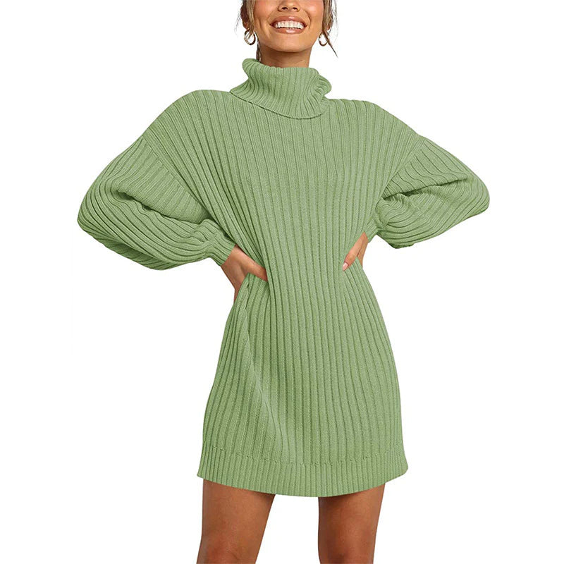 🌟Venda Quente 50% OFF🌟Mulheres Turtleneck Long Lantern Sleeve Loose Sweater Dress (COMPRE 1 FRETE GRÁTIS)