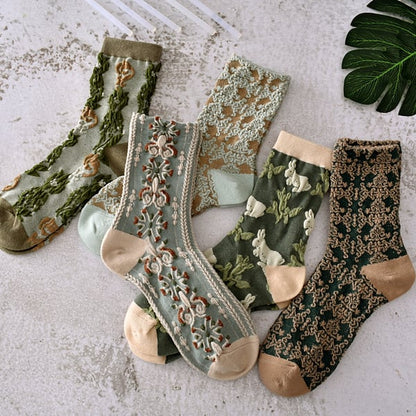 🔥2023 New Hot Sale 50% Off🔥5 Pairs Womens Floral Cotton Socks