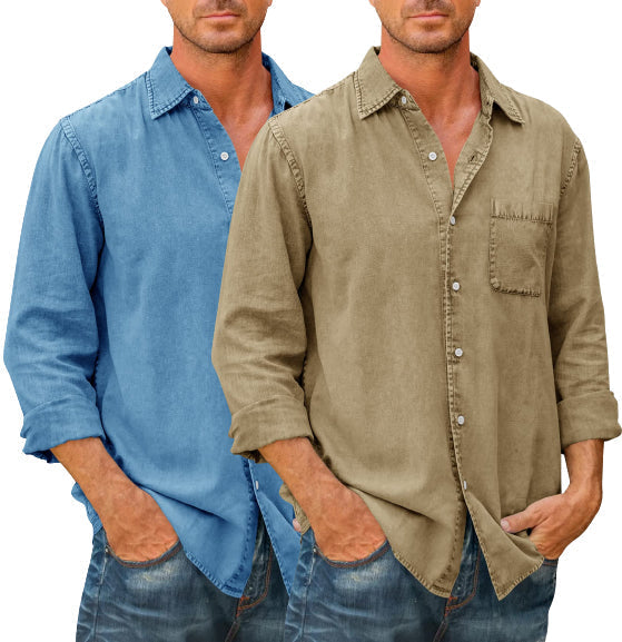 Men's High Quality Denim Shirts Long Sleeve-BUY 1 GET 1 FREE-12