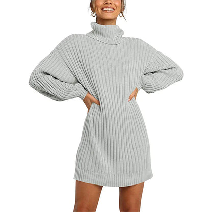 🌟Venda Quente 50% OFF🌟Mulheres Turtleneck Long Lantern Sleeve Loose Sweater Dress (COMPRE 1 FRETE GRÁTIS)