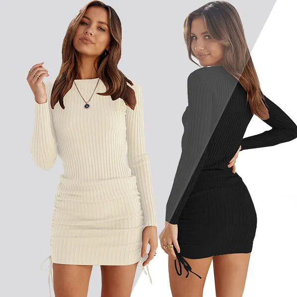 Mini-robe élégante en tricot côtelé extensible pour femme (acheter 2 livraison gratuite)