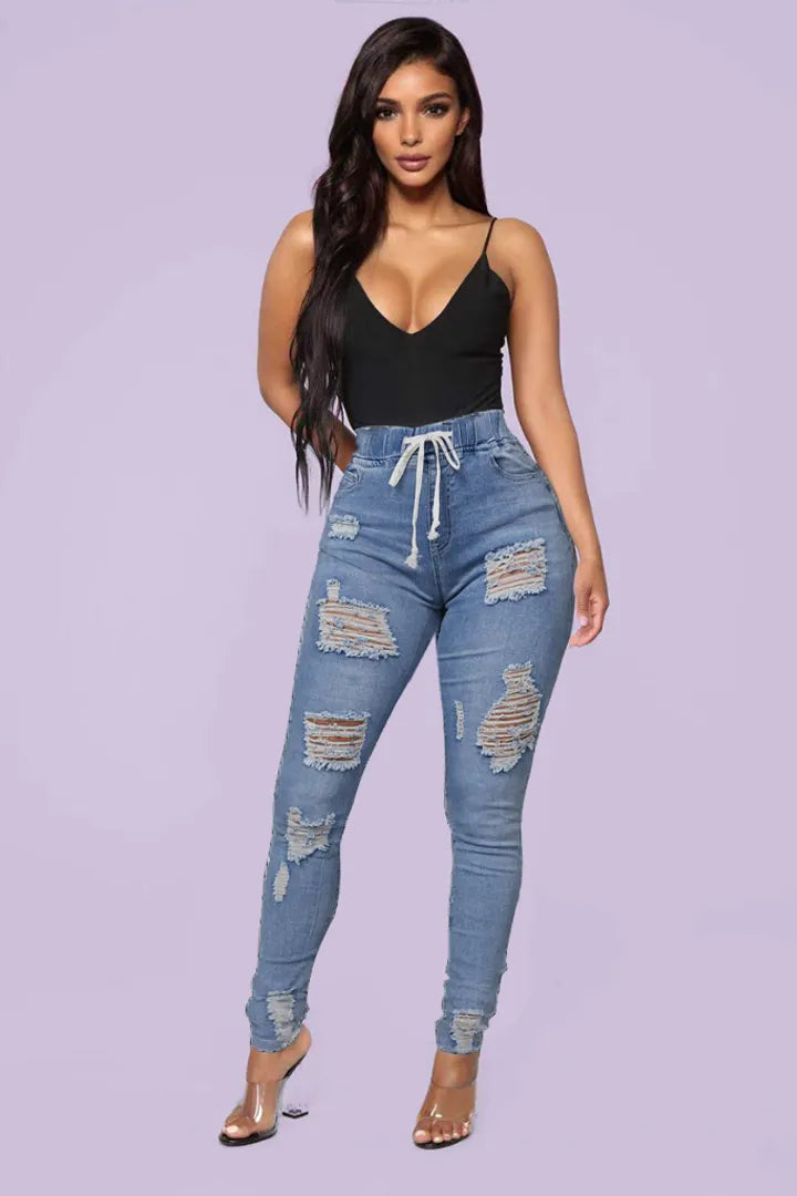 Women's Skinny Stretch Ripped Jeans-4