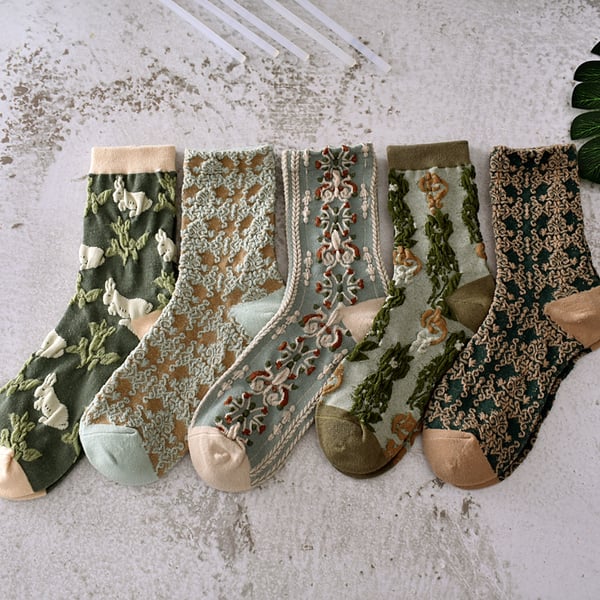 🔥2023 New Hot Sale 50% Off🔥5 Pairs Womens Floral Cotton Socks