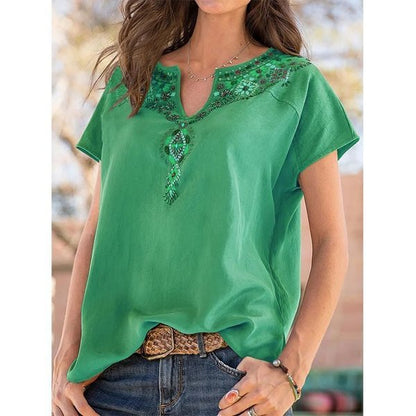 Women's V-neck Fashion Short Sleeve T-Shirt-3