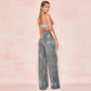 Summer Solid High Waist Flare Shiny Sequin Wide Leg Pants-2