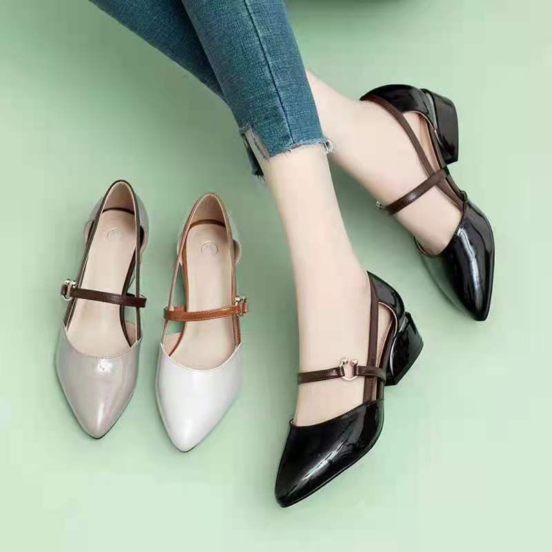 One Word Buckle Fashion Leather Shoes-7