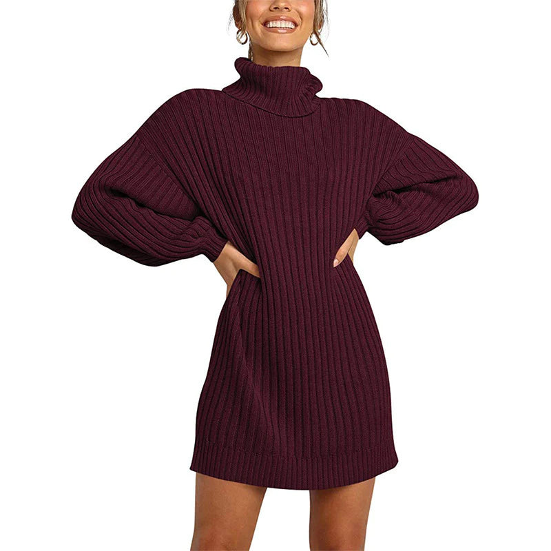 🌟Hot Sale 50% OFF🌟Women's Turtleneck Long Lantern Sleeve Loose Sweater Dress ( BUY 1 FREE SHIPPING)