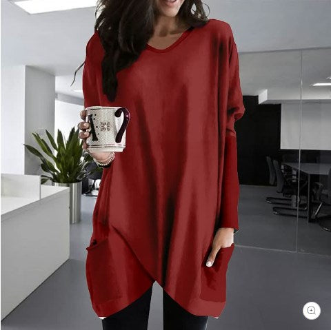 Comfortable Solid Color Loose Casual Long Sleeve T-Shirt-8