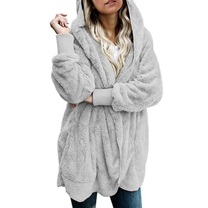 Jul varm försäljning 50% rabattKvinnors vinter plush Hoodie Cardigans med fickar