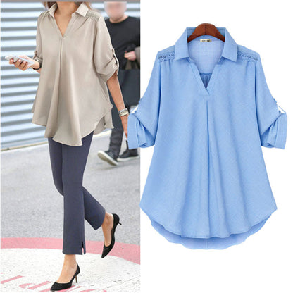 Street Fashion Women's V-neck Casual Loose Comfy Shirt-2