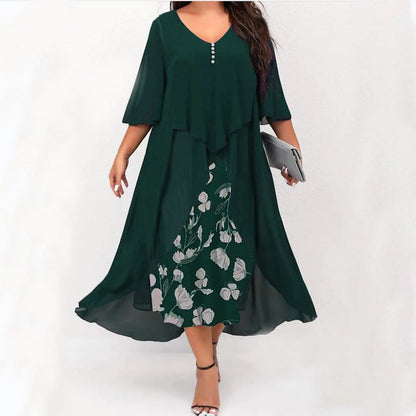 🌟New Year's 50% Off Sale🌟Chiffon Fake Two-Piece Mid-Sleeve Irregular Dress For Women