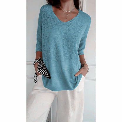 💕Mother's Day  49% OFF😍Solid Color Knitted V-neck Top