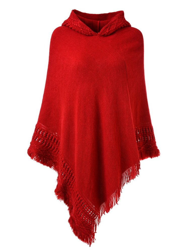 Köp 2 gratis fraktDamens huvkappa med Fringed Hem Virka Poncho Stickmönster