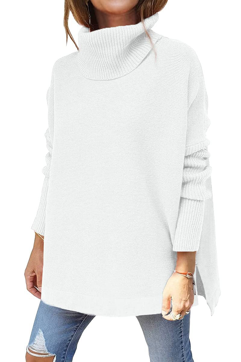 Maglione pullover lavorato a maglia con orlo oversize 2022 a collo alto da donna