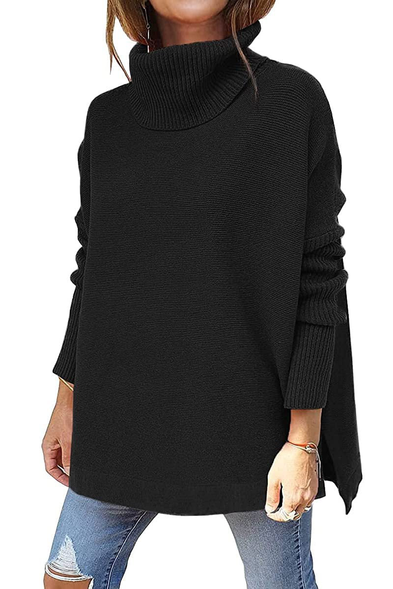 Women's Turtleneck Oversize 2022 Hem Knit Pullover Sweater