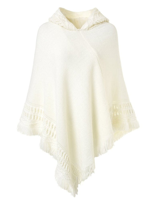 🔥Acheter 2 livraison gratuite🔥Cape à capuche pour femmes avec ourlet frangé Crochet motif de tricot poncho