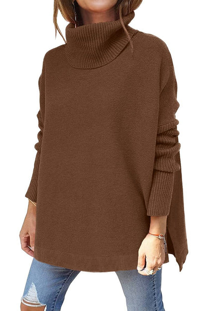 Women's Turtleneck Oversize 2022 Hem Knit Pullover Sweater