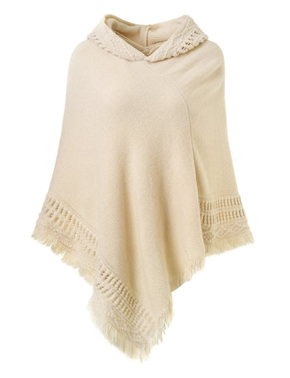 🔥Acheter 2 livraison gratuite🔥Cape à capuche pour femmes avec ourlet frangé Crochet motif de tricot poncho