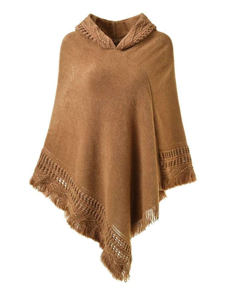 Acquista 2 spedizione gratuitaCappuccio con cappuccio da donna con orlo sfrangiato Poncho all'uncinetto motivi per lavorare a maglia