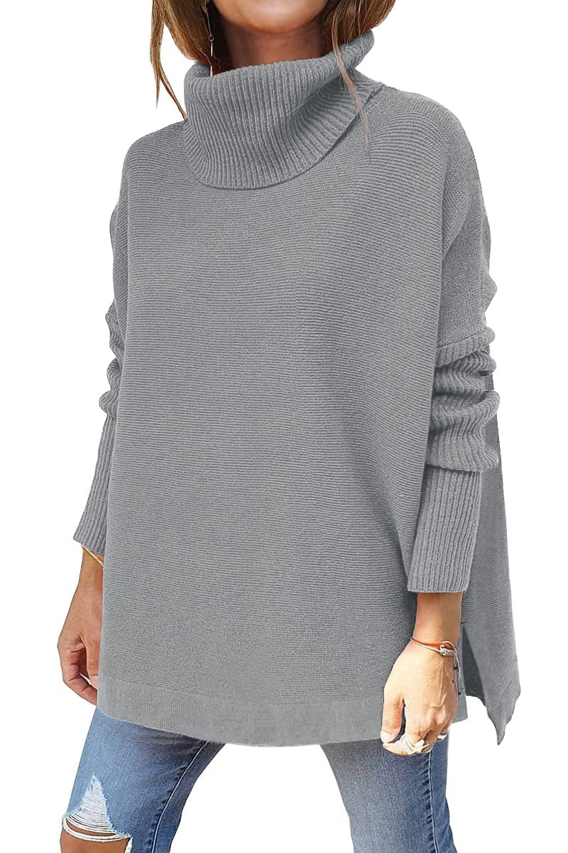 Women's Turtleneck Oversize 2022 Hem Knit Pullover Sweater