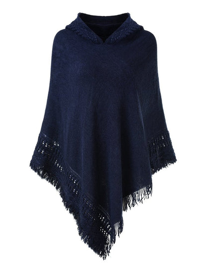 Køb 2 gratis fragtLadies' Hooded Cape med Fringed Hem Crochet Poncho Strikkemønster