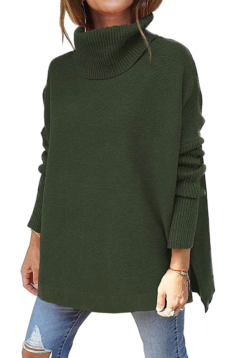 Mulheres Turtleneck Oversize 2022 Hem Knit Pullover Camisola