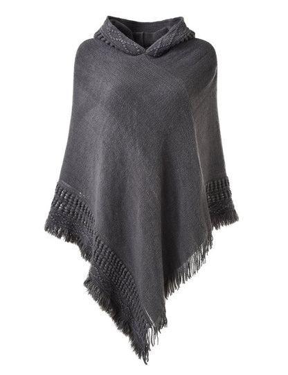 Køb 2 gratis fragtLadies' Hooded Cape med Fringed Hem Crochet Poncho Strikkemønster