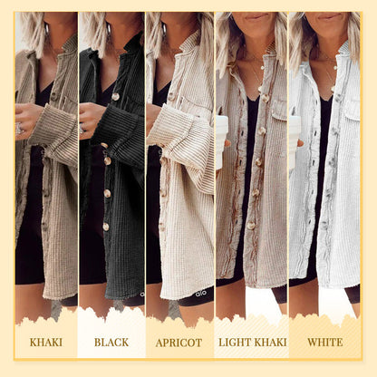 Women's Waffle Knit Shacket Button-Down Shirt Jacket-3