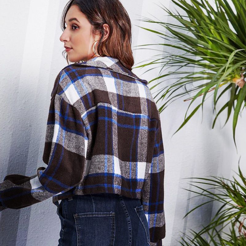 Fall Plaid Woolen Cropped Shirt Jacket-5