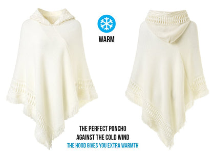 🔥Compre 2 fretes🔥grátis Cabo com capuz feminino com franja Hem Crochet Poncho Knitting Patterns