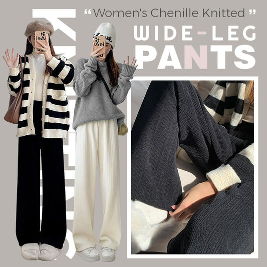 Chenille strikkede bukser med brede ben til kvinder