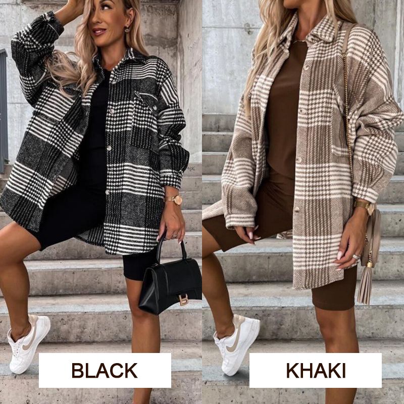 Women’s Casual Plaid Lapel Button-Down Shirt-6